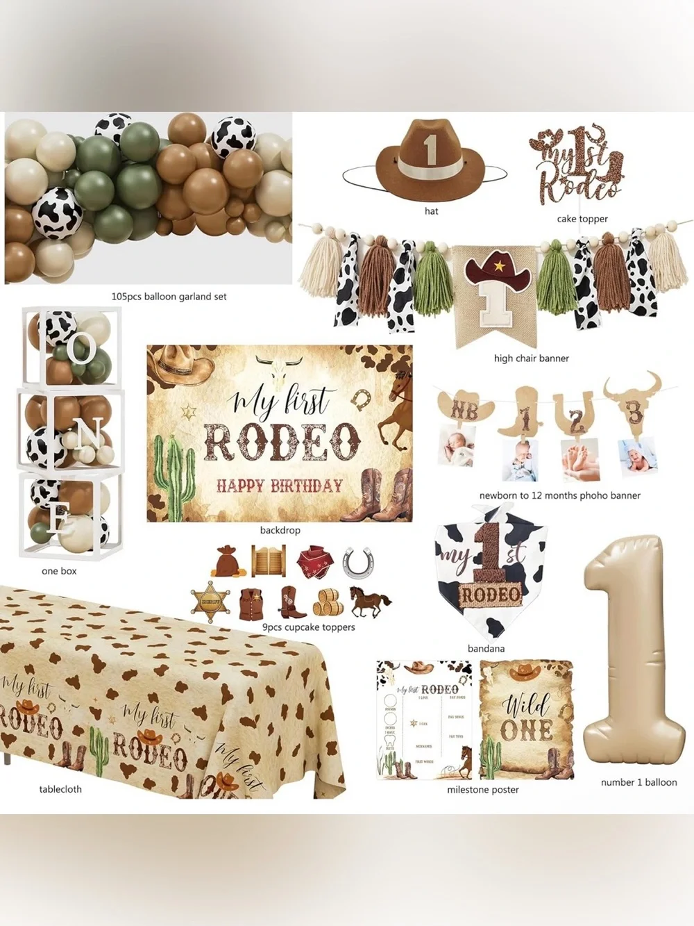 Western Cowboy 1st Birthday Decorations, My First Rodeo Birthday Party Supplies
